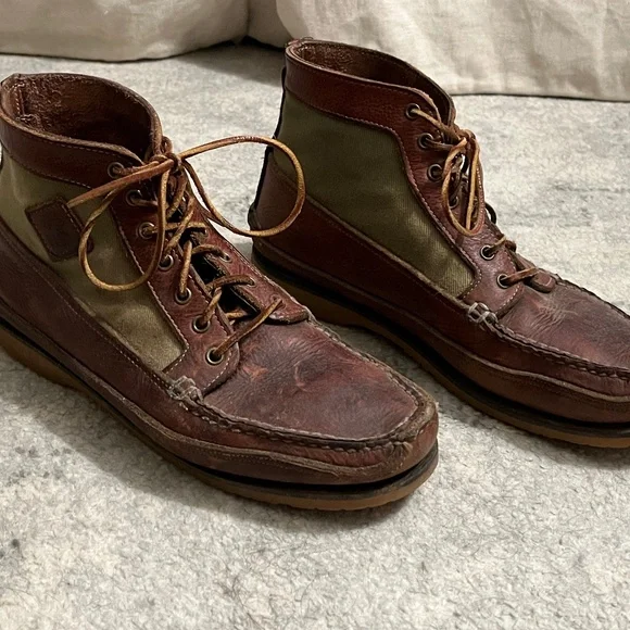 Vintage St. Paul Gokey Field Boots Moc Toe Vibram Gro-Cord Side Zip Sz 10A Brown Gokey vintage brown leather heavy Gro-Cord rubber sole ankle  main image 4